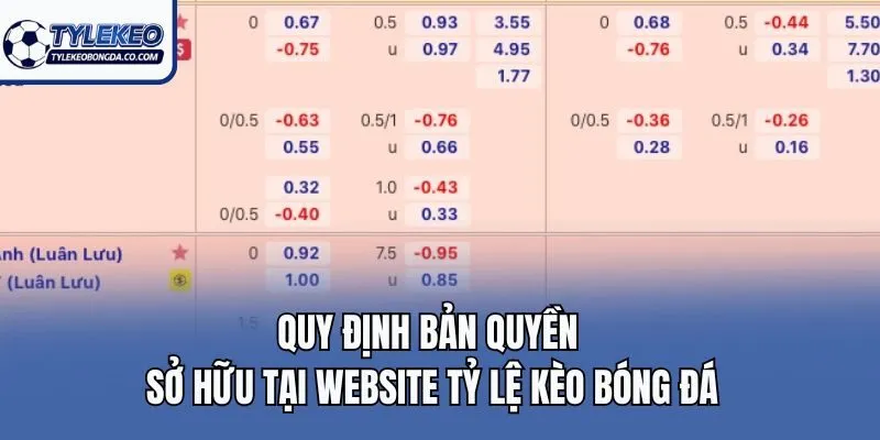 Quy định bản quyền sở hữu tại website Tỷ lệ kèo bóng đá